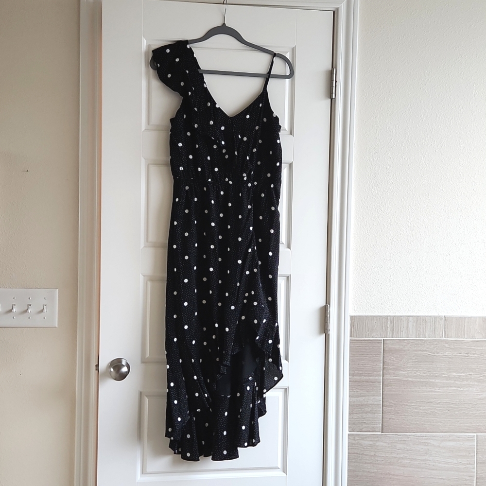 Asymmetrical Polka Dot Midi Dress